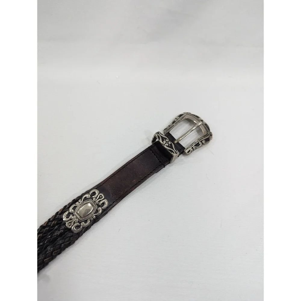 Amiee Lynn‎ Belt Women 32 Braided Leather Brass Buckle Belt Brown Horse Bit
